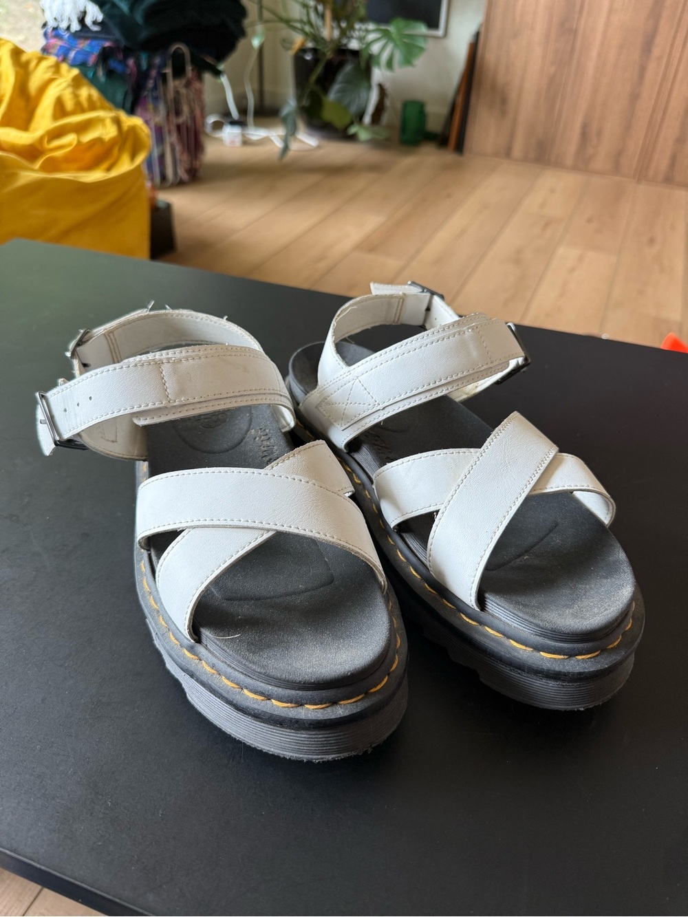 Dr. Martens White Leather Platform Sandals